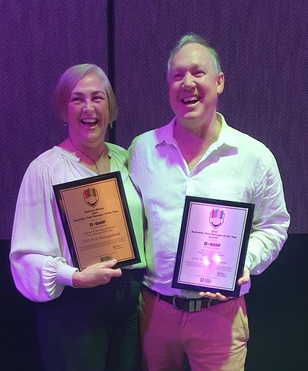 Marshall Blacklock, CDI Pest Management,Winner of the 2024 Pest Manager of the Year Award with his wife Sandra Everson