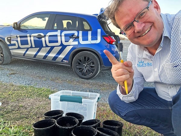 David Priddy, CEO of Sundew Solutions, in action collecting antsfor trials