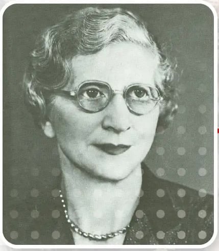 Bessie Eades. A black and white photo showing a lady with short hard and glasses