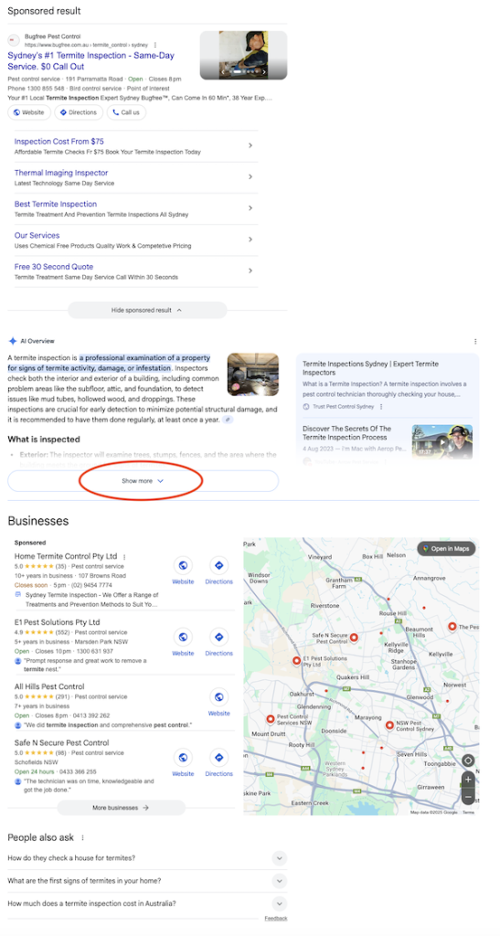 Termite Inspection SERP layout