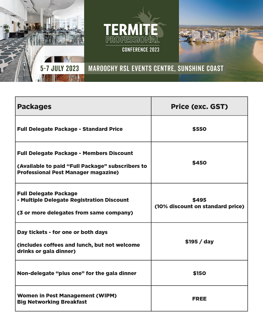Termite Professional Conference Price List