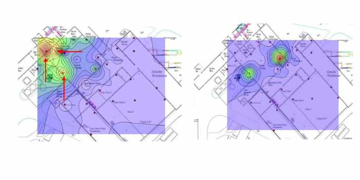 Maps showing areas of insect activity in a commercial property