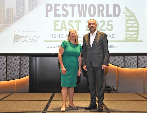 Dominique Stumpf, CEO of NPMA, with Hani Shehadeh, CEO of Ecovar
