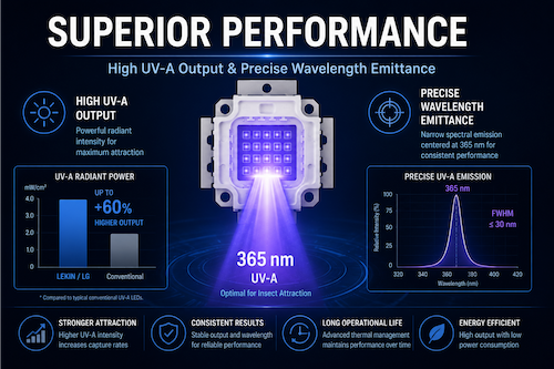 Infographic explaining the superior performance of LED bulbs vs fluorescent bulbs